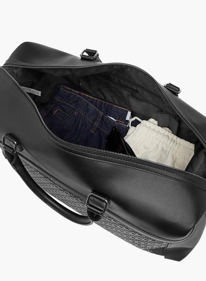 DUCHINI BLACK Monogram Embossed Duffle Bag With Zip Closure And Detachable Strap for Men | Best Price UAE